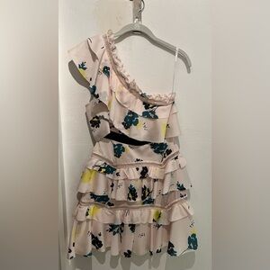 Self Portrait Printed Frill Dress Pink US size 0 (UK 4)